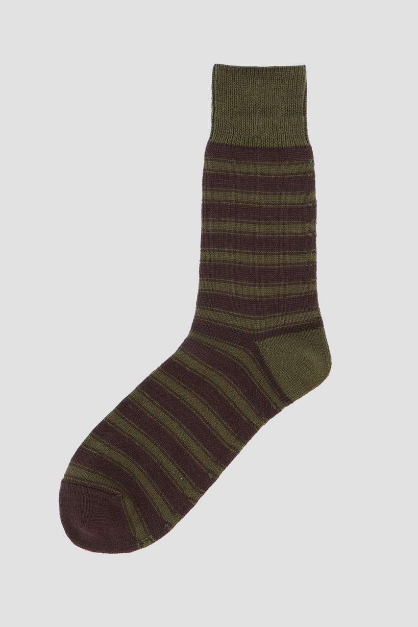 マーガレット・ハウエル メン/MARGARET HOWELL MENのNARROW STRIPE COTTON SOCKS(カーキ/5966179201)