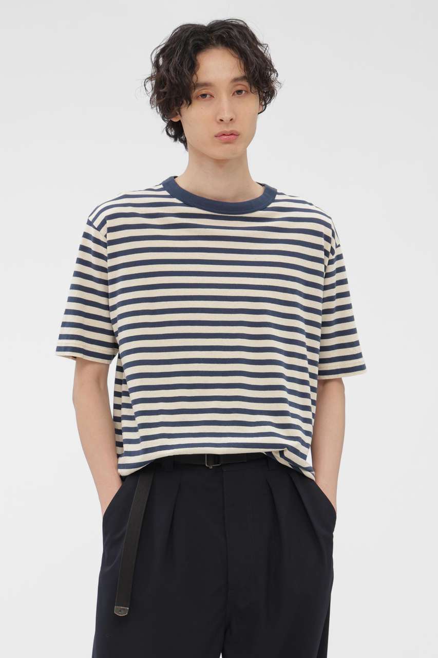 マーガレット・ハウエル メン/MARGARET HOWELL MENのCOTTON LINEN STRIPE JERSEY TOP(ブルー/5966166212)
