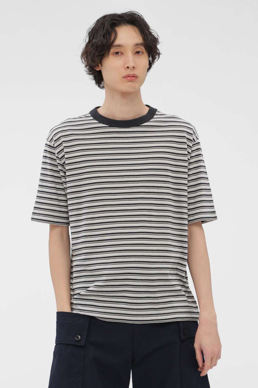 マーガレット・ハウエル メン/MARGARET HOWELL MENのCOTTON LINEN MULTI STRIPE JERSEY TOP(チエツク/5966166213)