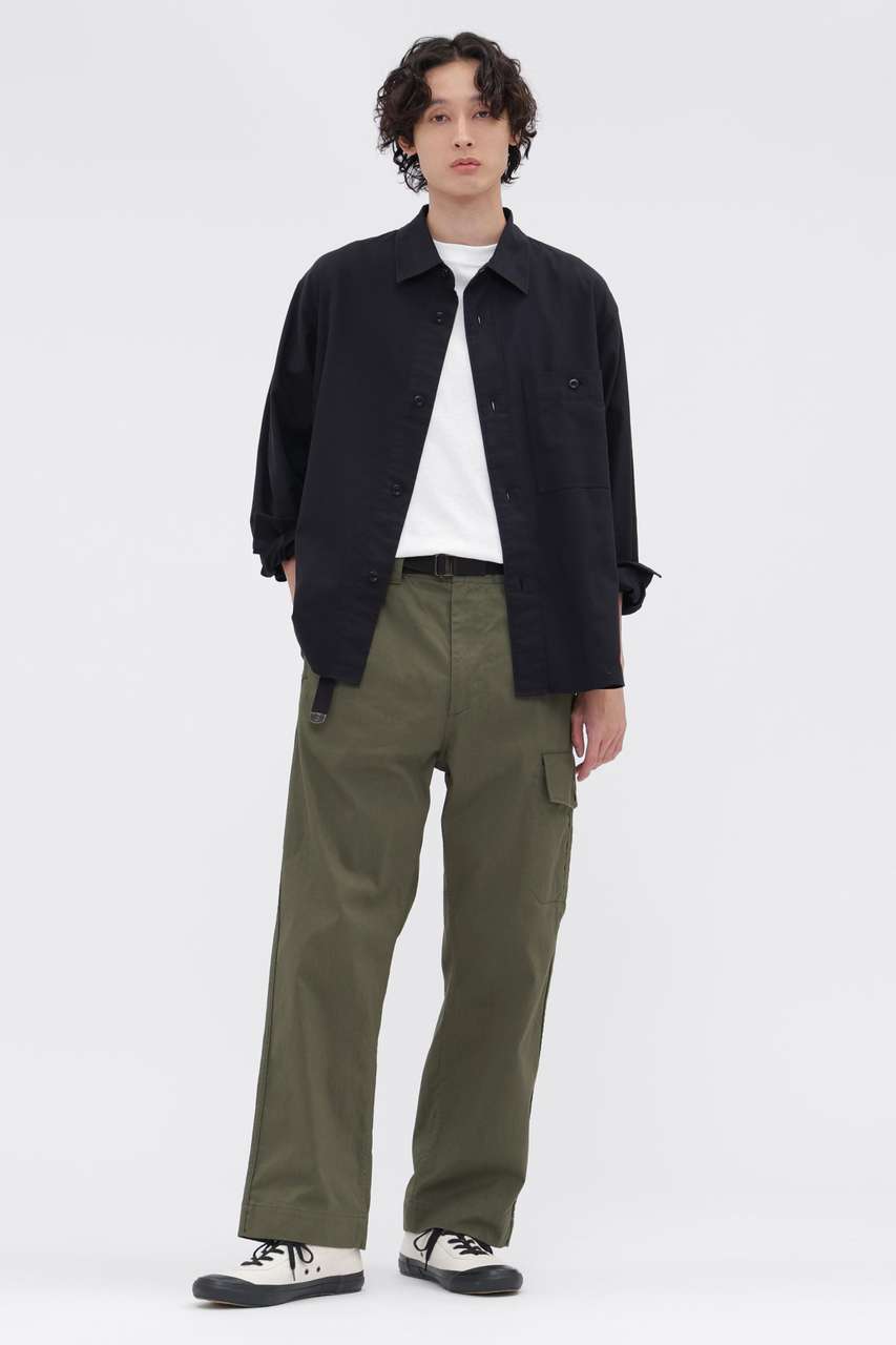 MARGARET HOWELL MEN COTTON NYLON TWILL TROUSERS (カーキ, L) マーガレット・ハウエル メン ELLE SHOP