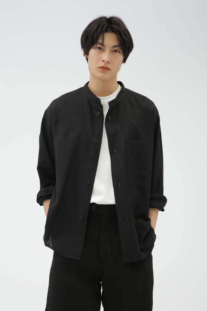 マーガレット・ハウエル メン/MARGARET HOWELL MENのDRY WOOL LINEN PLAINWEAVE SHIRT(ブラック/5795150024)