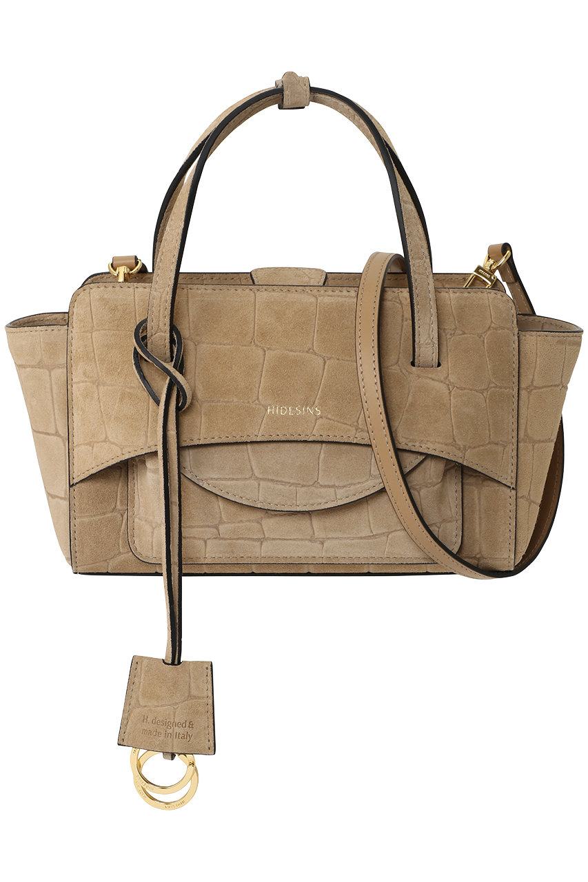 HIDESINS FLAP S クロコ型押しスエード2wayハンドバッグ (キャメル, F) ハイドシンス ELLE SHOP