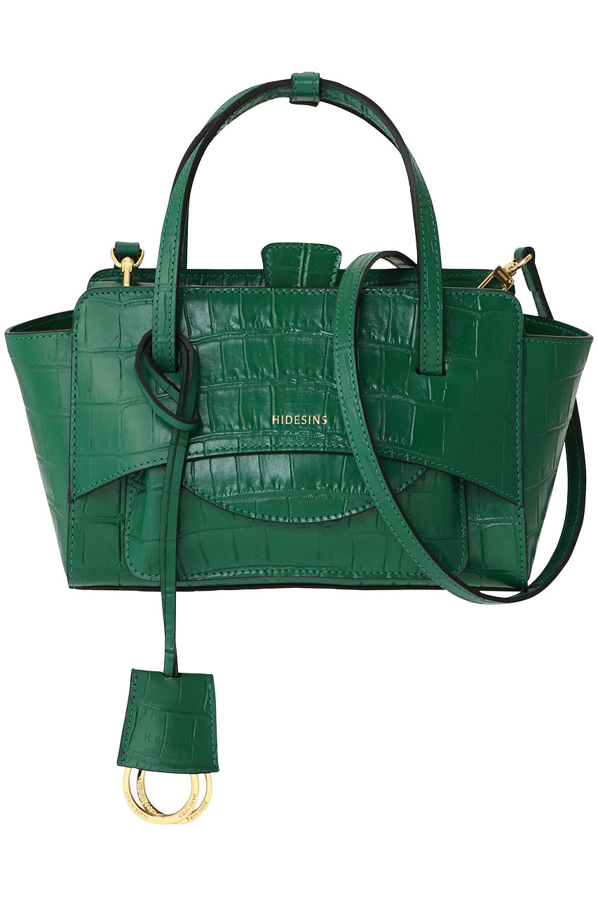 HIDESINS FLAP S クロコ型押し2wayハンドバッグ (グリーン, F) ハイドシンス ELLE SHOP