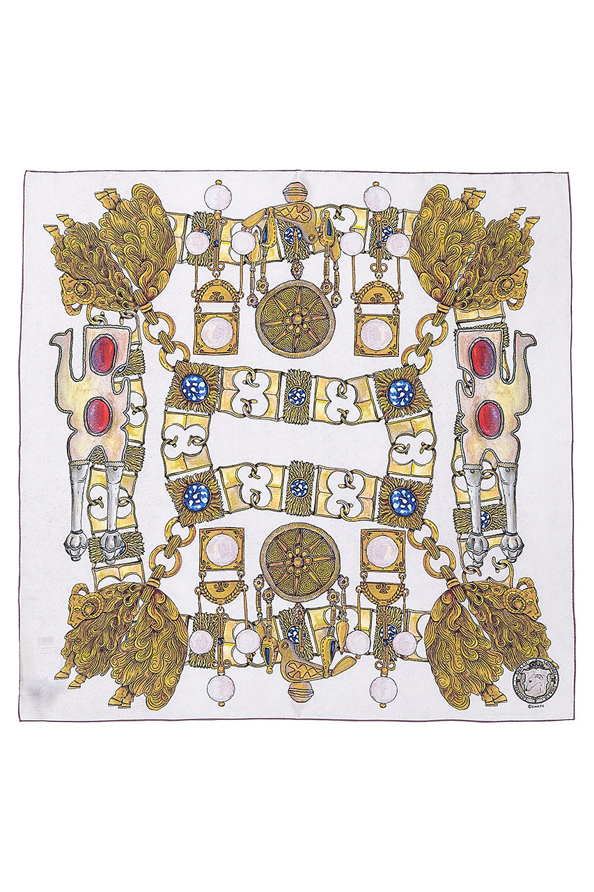 スウォッシュロンドン/SWASH LONDONのFiligree Menagerieシルクスカーフ 88cmx88cm(オフホワイト/24-116-53002)