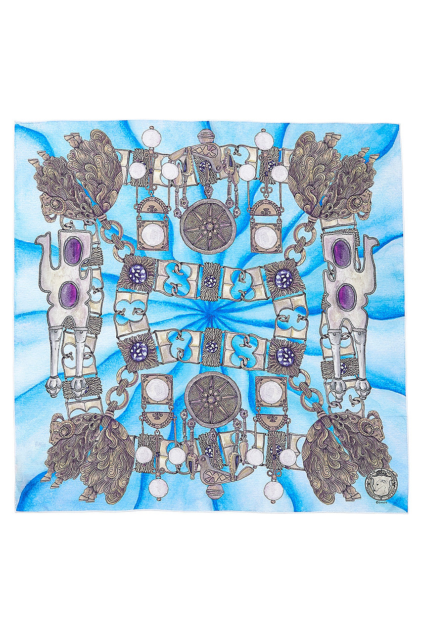 スウォッシュロンドン/SWASH LONDONのFiligree Menagerieシルクスカーフ 88cmx88cm(スカイブルー/24-116-53002)