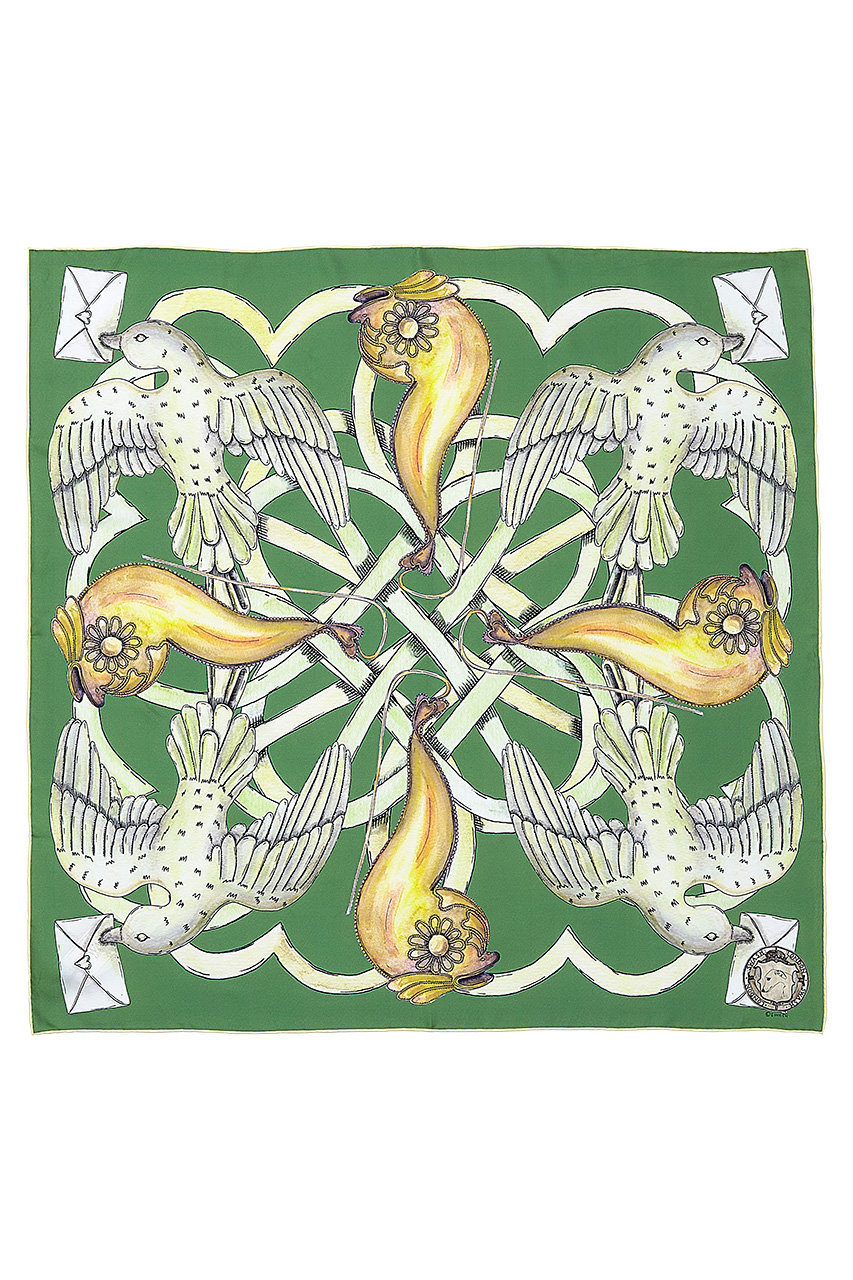 スウォッシュロンドン/SWASH LONDONのLoop the loopシルクスカーフ 88cmx88cm(グリーン/24-116-53003)