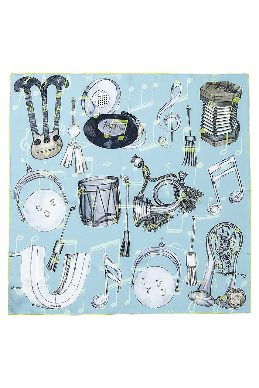 スウォッシュロンドン/SWASH LONDONのMelody Motifシルクスカーフ 88cmx88cm(サックス/24-116-53005)