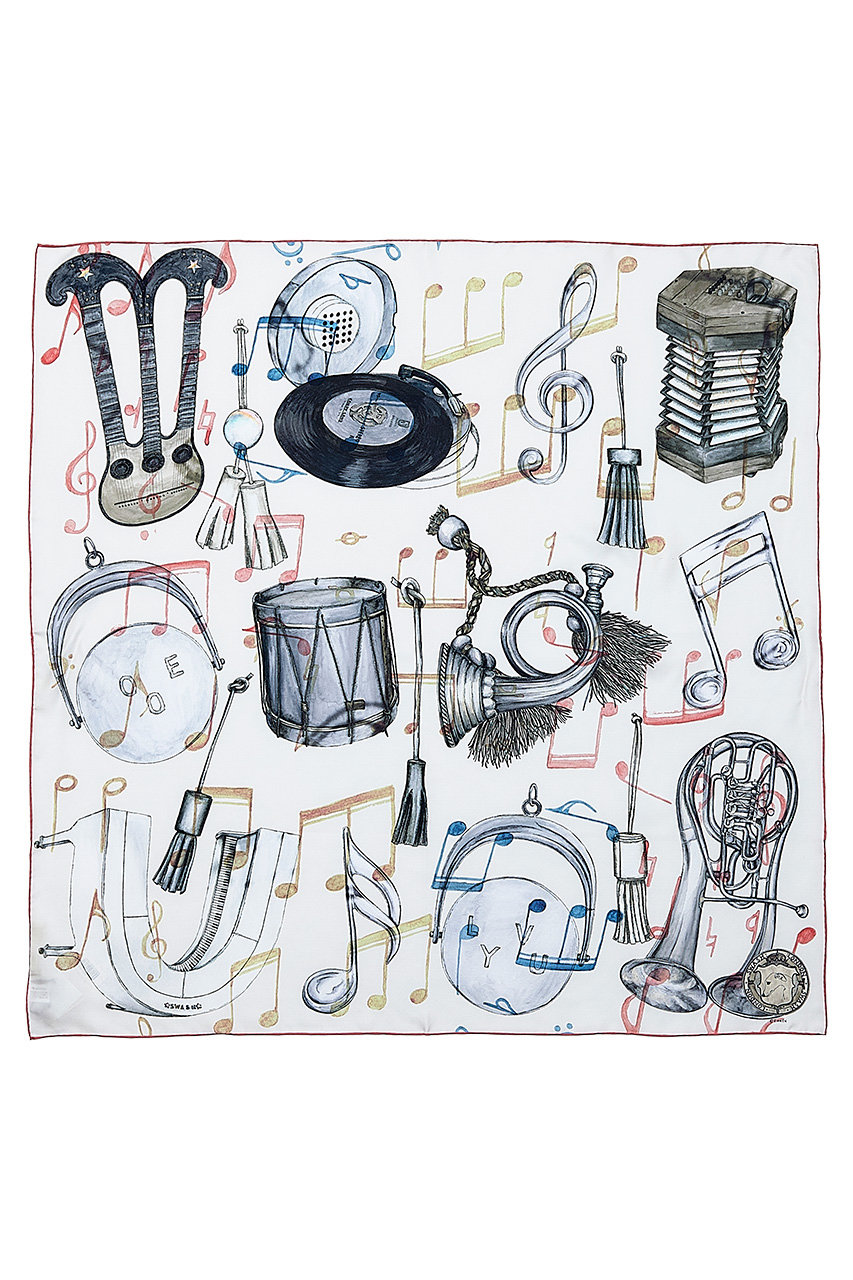 スウォッシュロンドン/SWASH LONDONのMelody Motifシルクスカーフ 88cmx88cm(オフホワイト/24-116-53005)