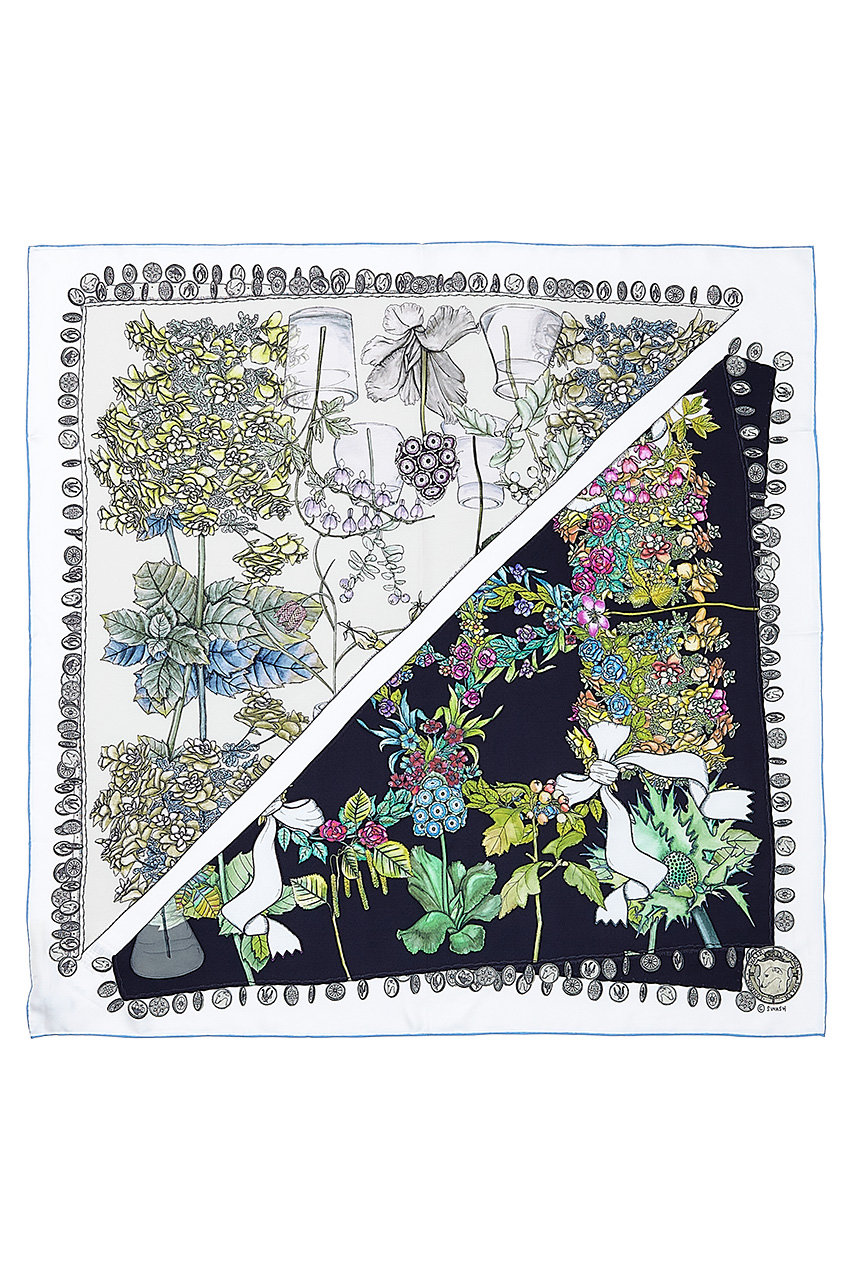 スウォッシュロンドン/SWASH LONDONのBotany Giltシルクスカーフ 88cmx88cm(ホワイト/24-116-53009)