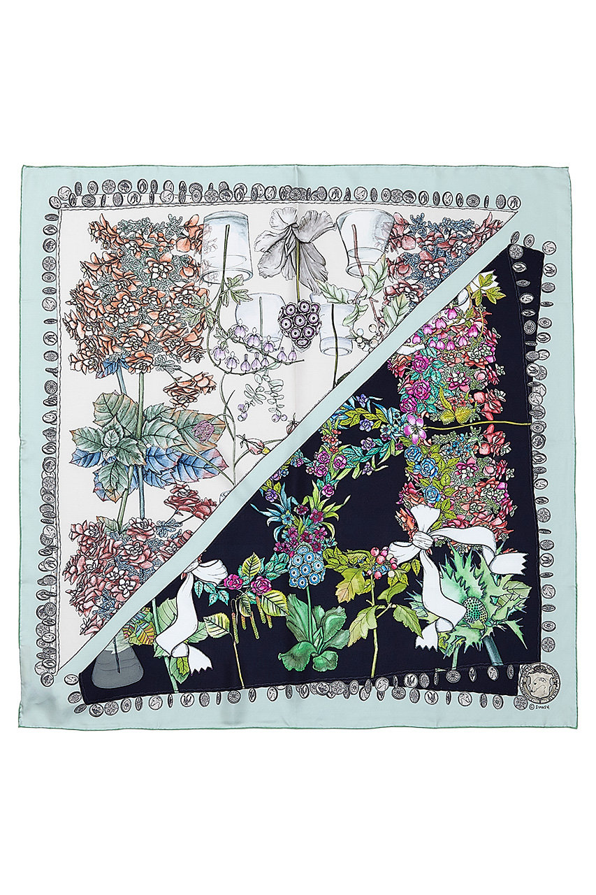 スウォッシュロンドン/SWASH LONDONのBotany Giltシルクスカーフ 88cmx88cm(ミントグリーン/24-116-53009)