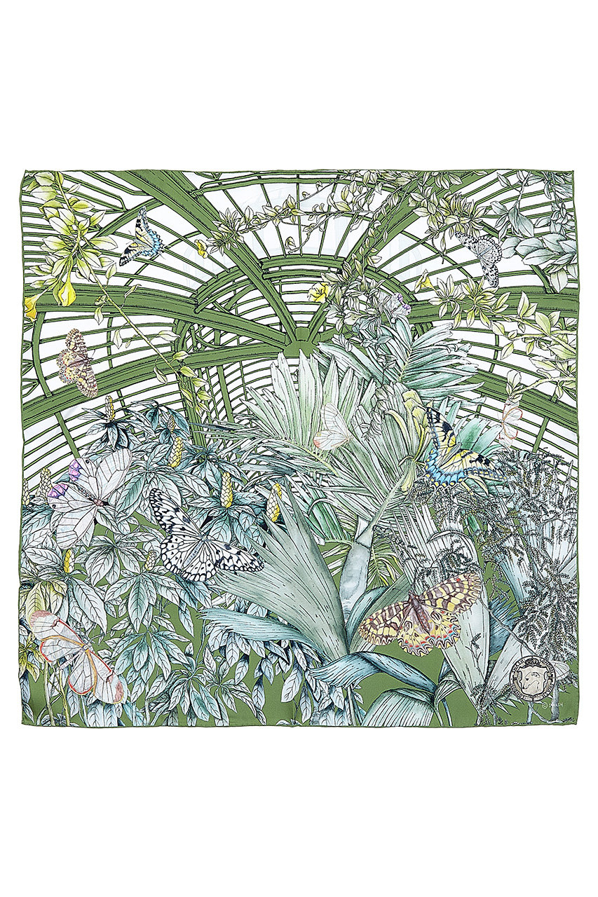 スウォッシュロンドン/SWASH LONDONのButterfly Atriumシルクスカーフ 68cmx68cm(グリーン/24-116-53018)
