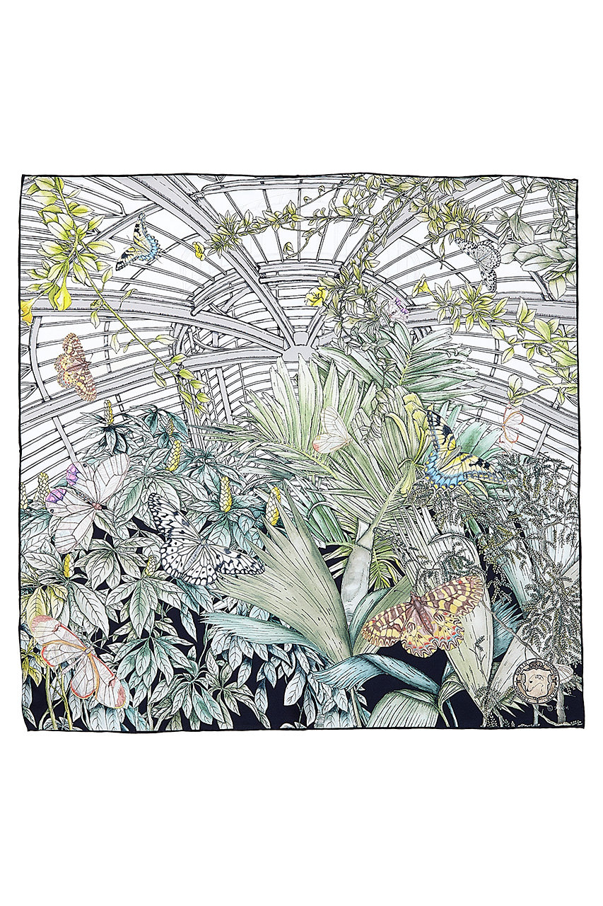 スウォッシュロンドン/SWASH LONDONのButterfly Atriumシルクスカーフ 68cmx68cm(ブラック/24-116-53018)