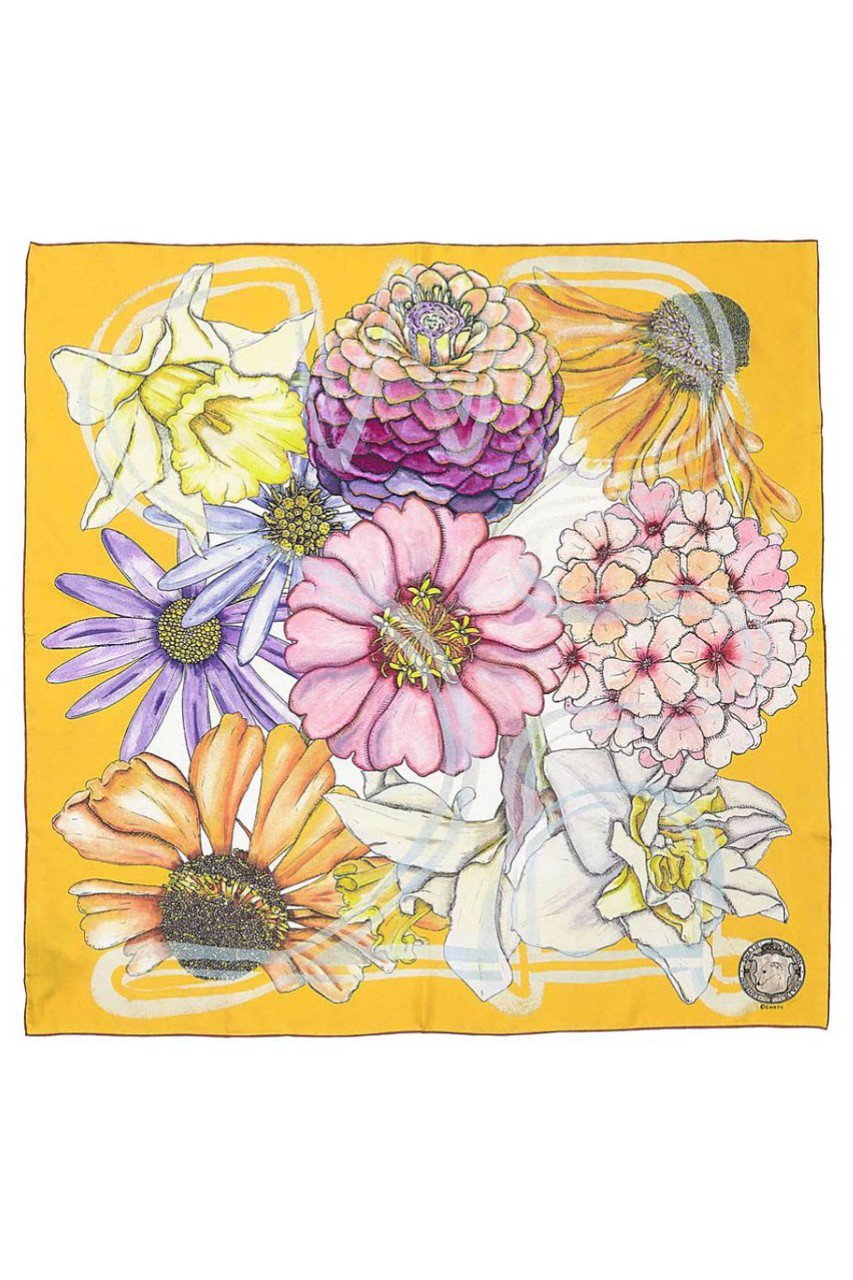 スウォッシュロンドン/SWASH LONDONのShowboat Floraシルクスカーフ 約88cmx約88cm(ライトオレンジ/24-116-53001)