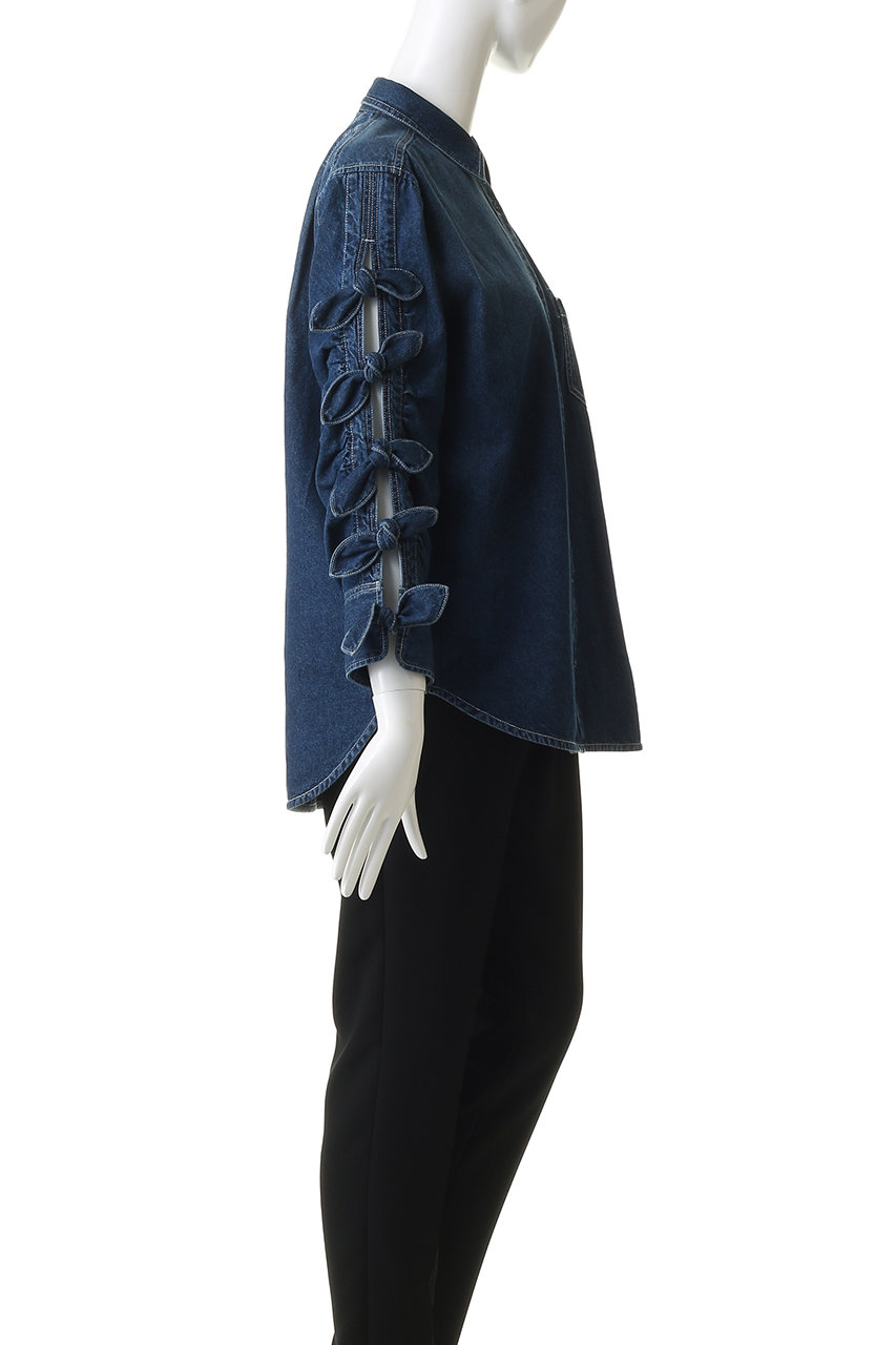 フォルフォルモ FORFORMO シャツ FORFORMO(フォルフォルモ)｜Ribbon Sleeve Denim Shirt/ブルー の通販