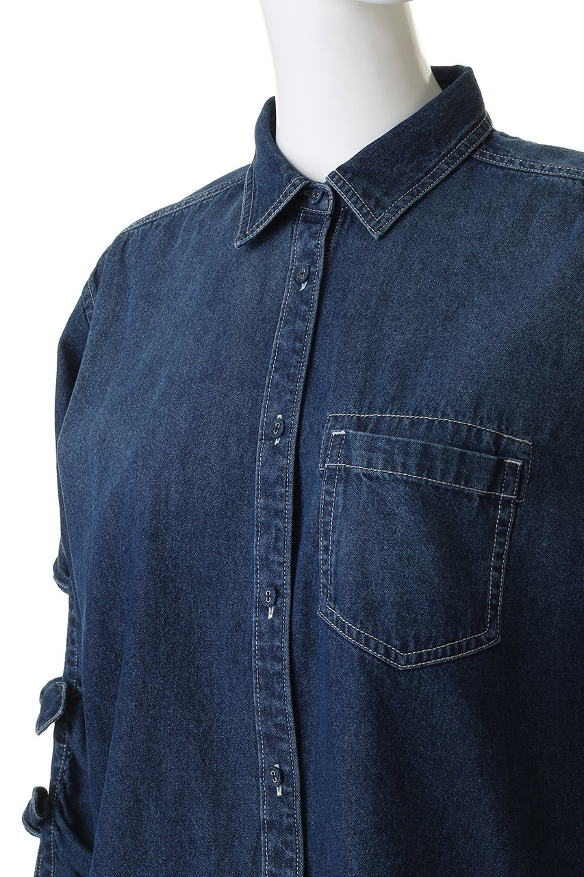 FORFORMO(フォルフォルモ)｜Ribbon Sleeve Denim Shirt/ブルー の通販