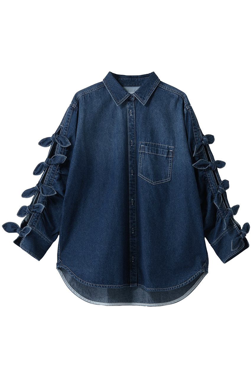 フォルフォルモ/FORFORMOのRibbon Sleeve Denim Shirt(ネイビー/726103)
