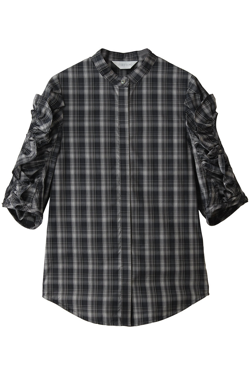 FORFORMO(フォルフォルモ)｜Frill Sleeve Shirt/チェックブラック の 