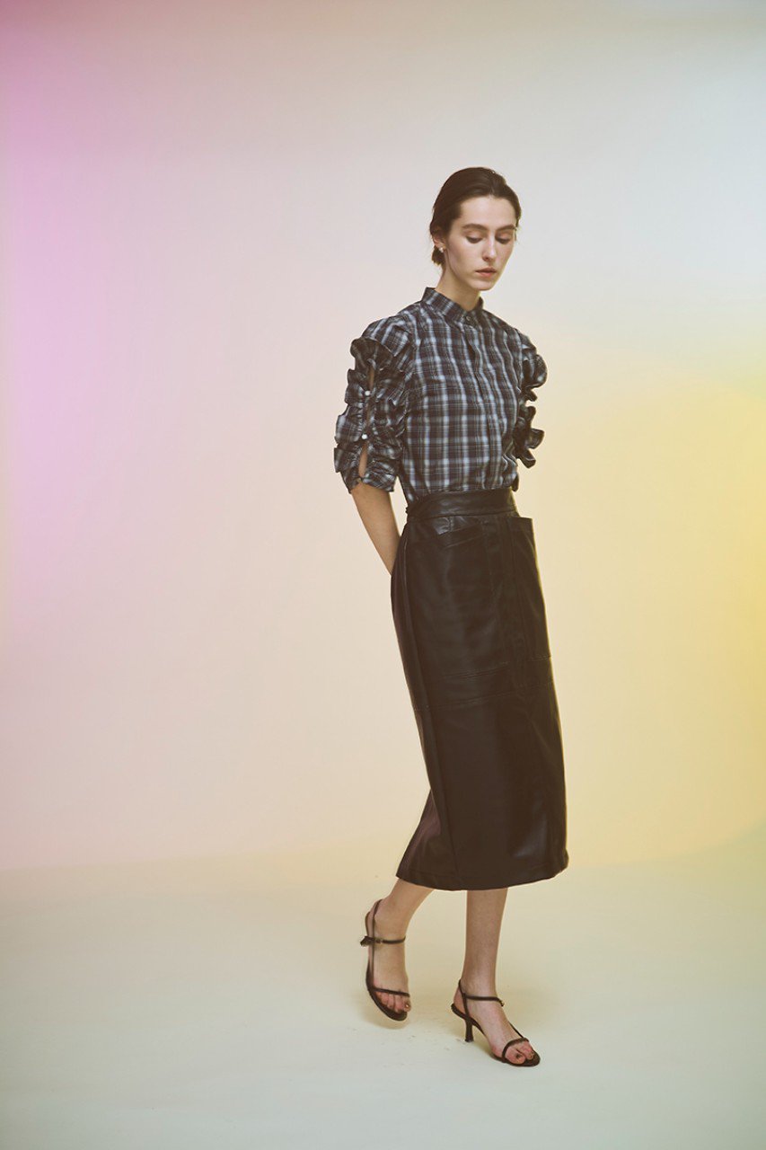 FORFORMO(フォルフォルモ)｜Frill Sleeve Shirt/チェックブラック の
