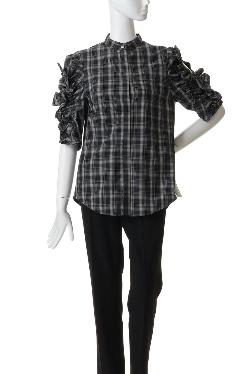 FORFORMO(フォルフォルモ)｜Frill Sleeve Shirt/チェックブラック の 