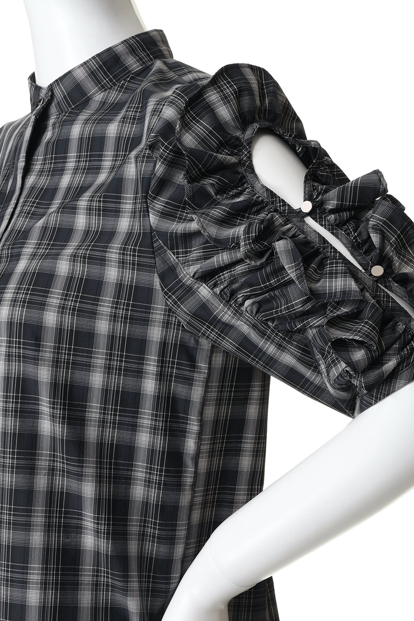FORFORMO(フォルフォルモ)｜Frill Sleeve Shirt/チェックブラック の