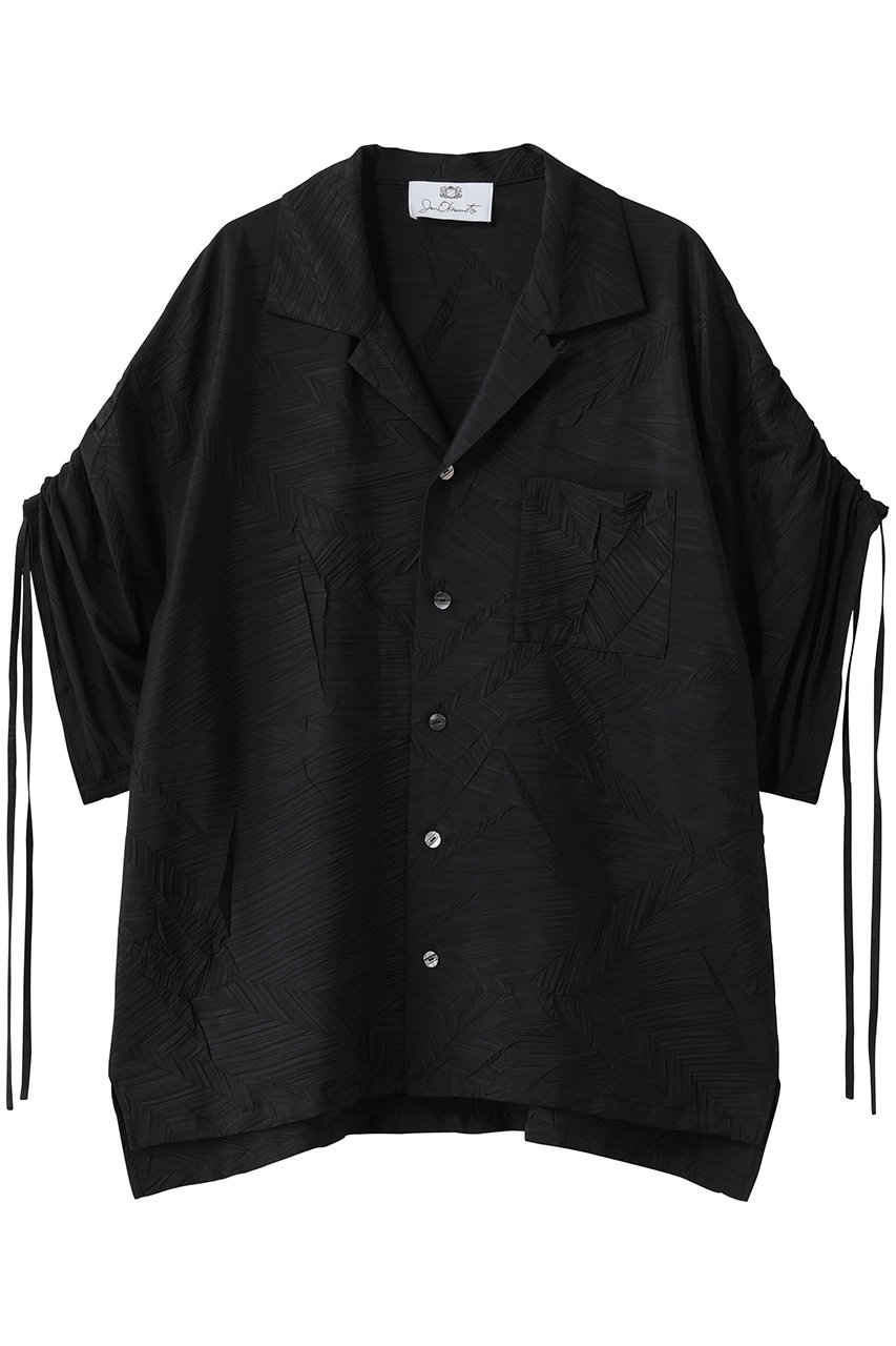 ジュン オカモト/JUN OKAMOTOのプリーツデシン オープンカラーブラウス(ブラック/CH-33135)