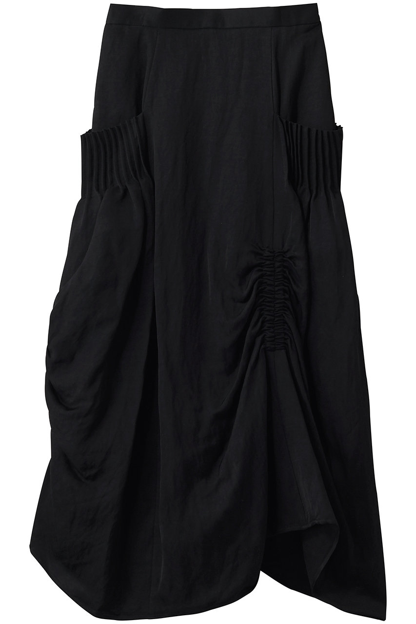 ジュン オカモト/JUN OKAMOTOのレーヨンリネンツイル ギャザードレープスカート(ブラック/J-33312)