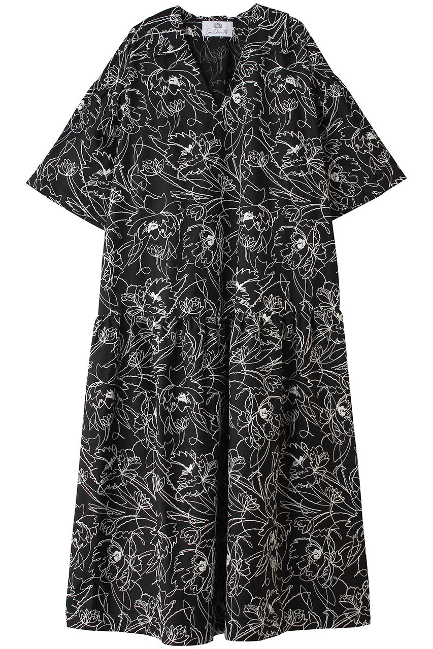 ジュン オカモト/JUN OKAMOTOのフラワーエンブロイダリー ティアード ドレス(ブラック/RO-33302)