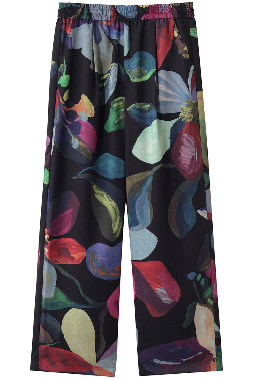 ジュン オカモト/JUN OKAMOTOのフラワーモチーフプリント ストレートパンツ(ブラック/P-33153)