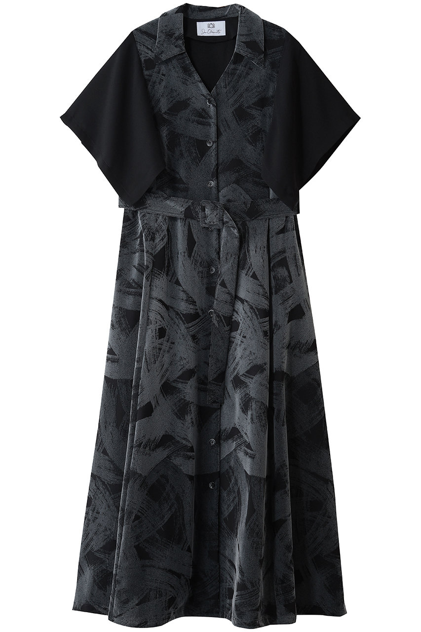 JUN OKAMOTO モノクローム ダブルフロッキー ドレス (ブラック, F-L) ジュン オカモト ELLE SHOP
