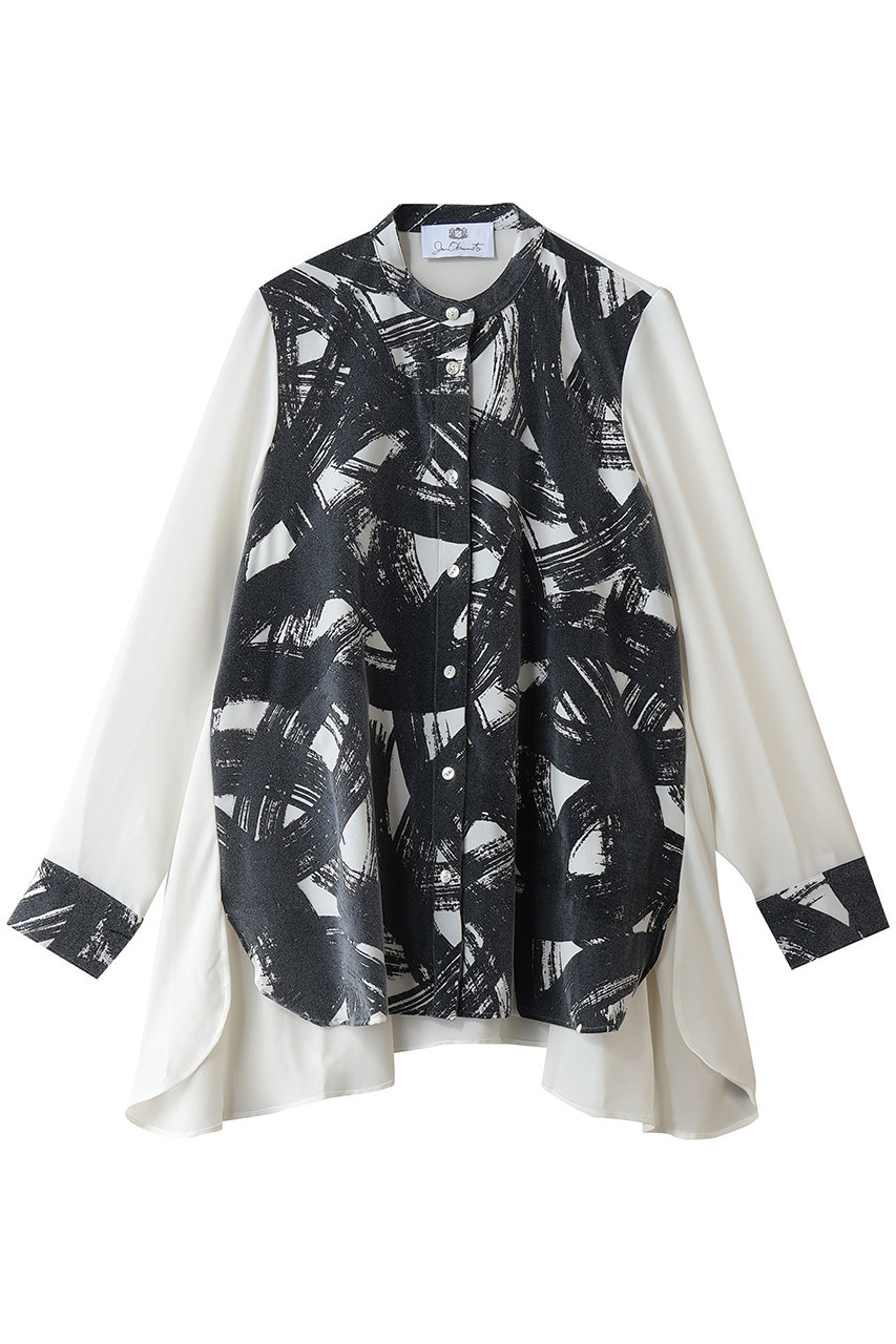 JUN OKAMOTO モノクローム ダブルフロッキー ブラウス (ホワイト, 36) ジュン オカモト ELLE SHOP