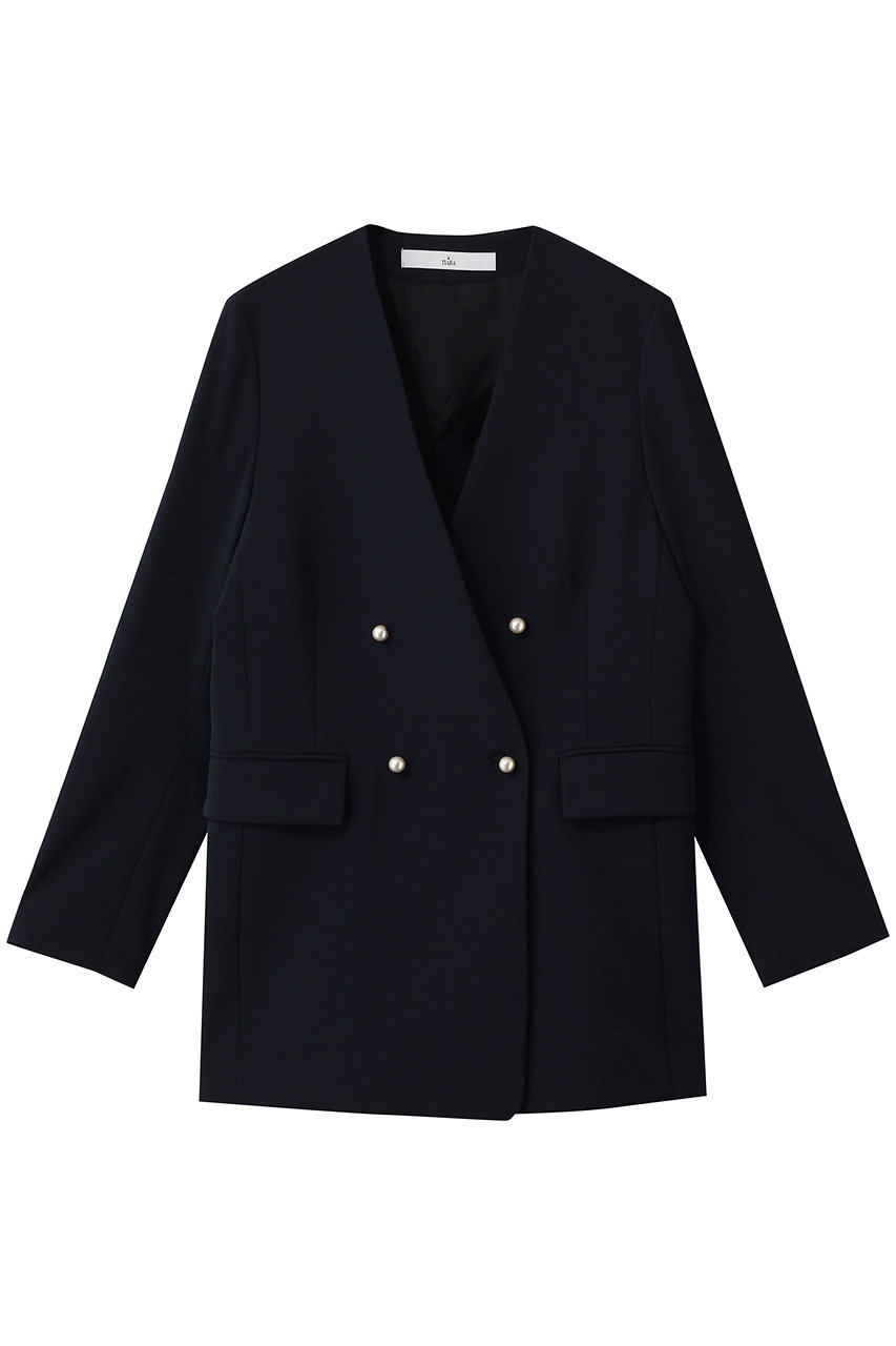 ティアラ/TIARAのノーカラーダブルジャケット(ネイビー/A0161FJM175)