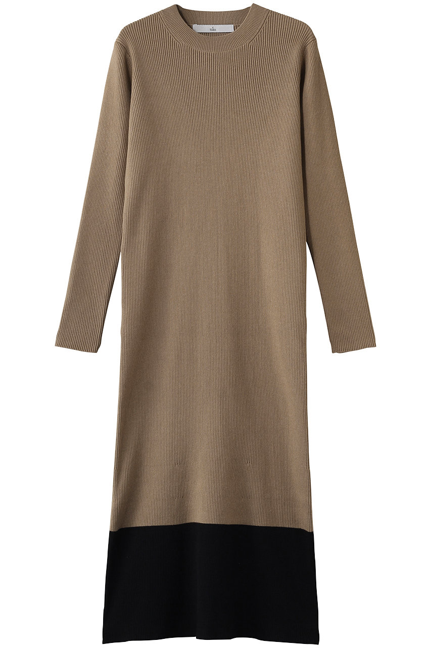 ティアラ/TIARAのバイカラーニットワンピ―ス(モカ/A0161KA 005)