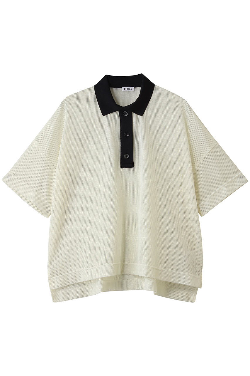 ティアラ/TIARAのメッシュポロトップス(アイボリー/A0161FB 323)