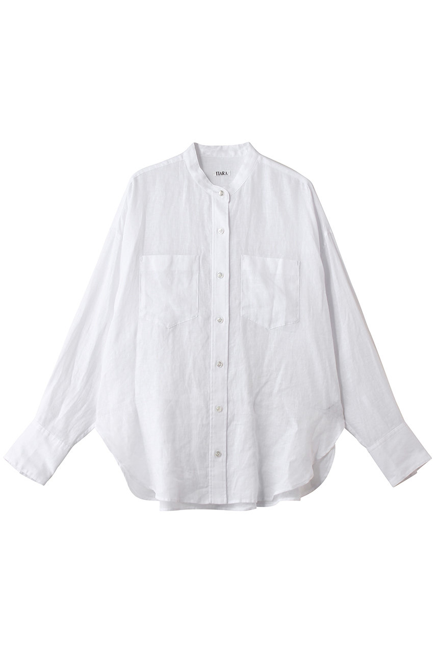 ティアラ/TIARAのリネンバンドカラーシャツ(ホワイト/A0161FB 326)