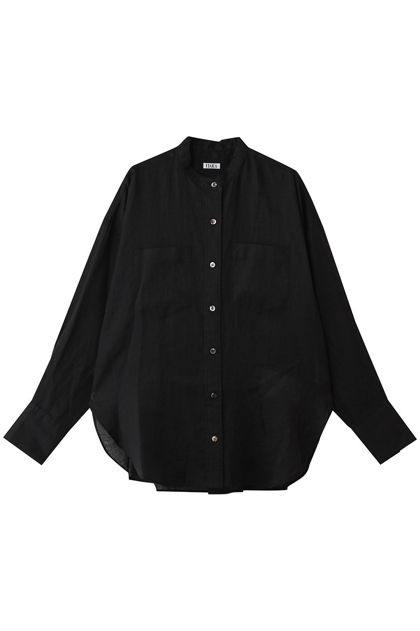 ティアラ/TIARAのリネンバンドカラーシャツ(ブラック/A0161FB 326)