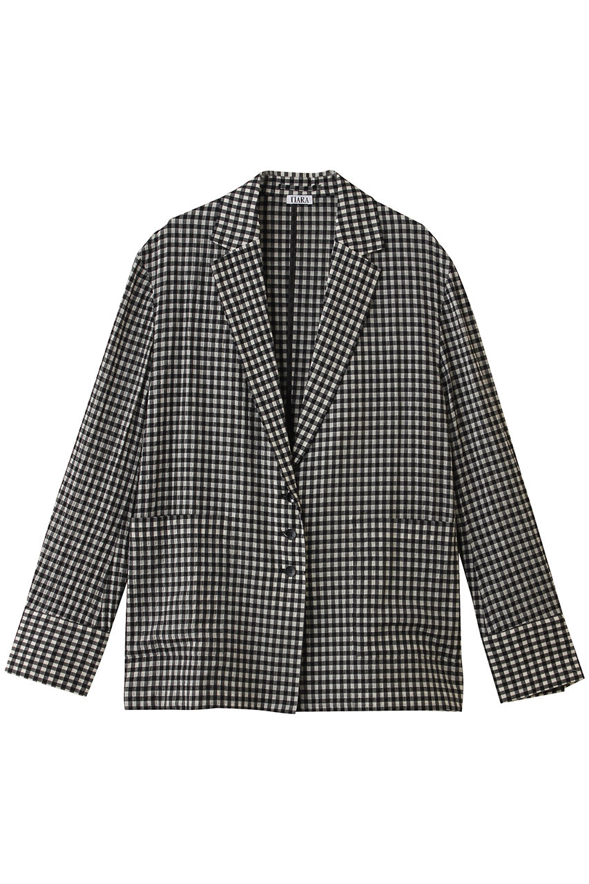 ティアラ/TIARAのギンガムチェックブラウスジャケット(ホワイト×ブラック/A0161FJM371)
