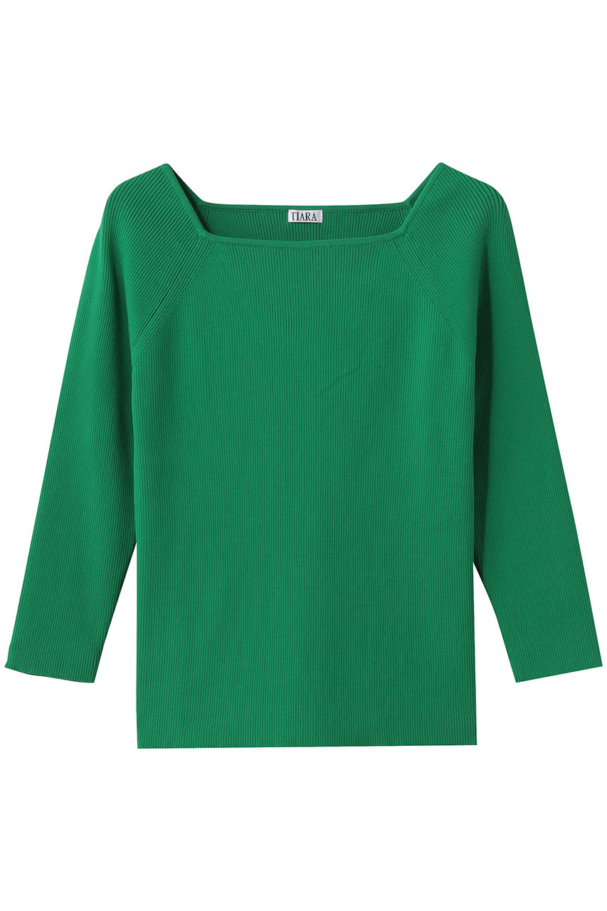 ティアラ/TIARAのスクエアネックリブニット(グリーン/A0161KSW302)