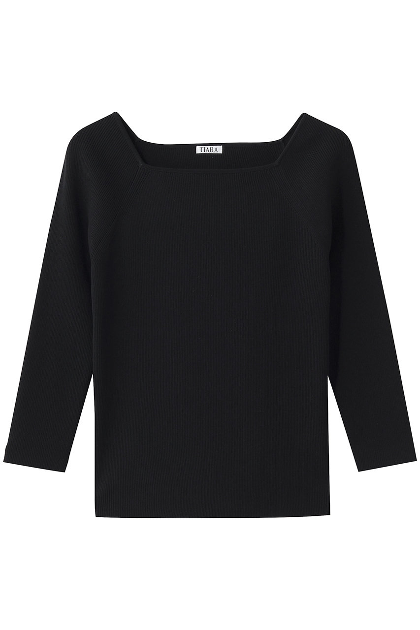 ティアラ/TIARAのスクエアネックリブニット(ブラック/A0161KSW302)