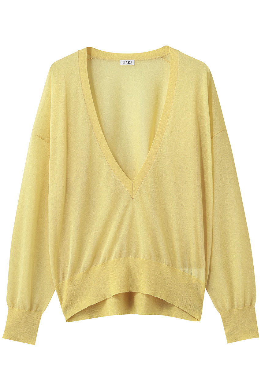 ティアラ/TIARAのVネックシアーニット(イエロー/A0161KSW304)