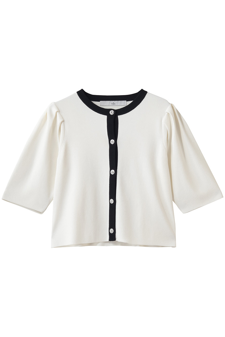 ティアラ/TIARAのビジューボタンカーディガン(ホワイト×ブラック/A0153KCD001)