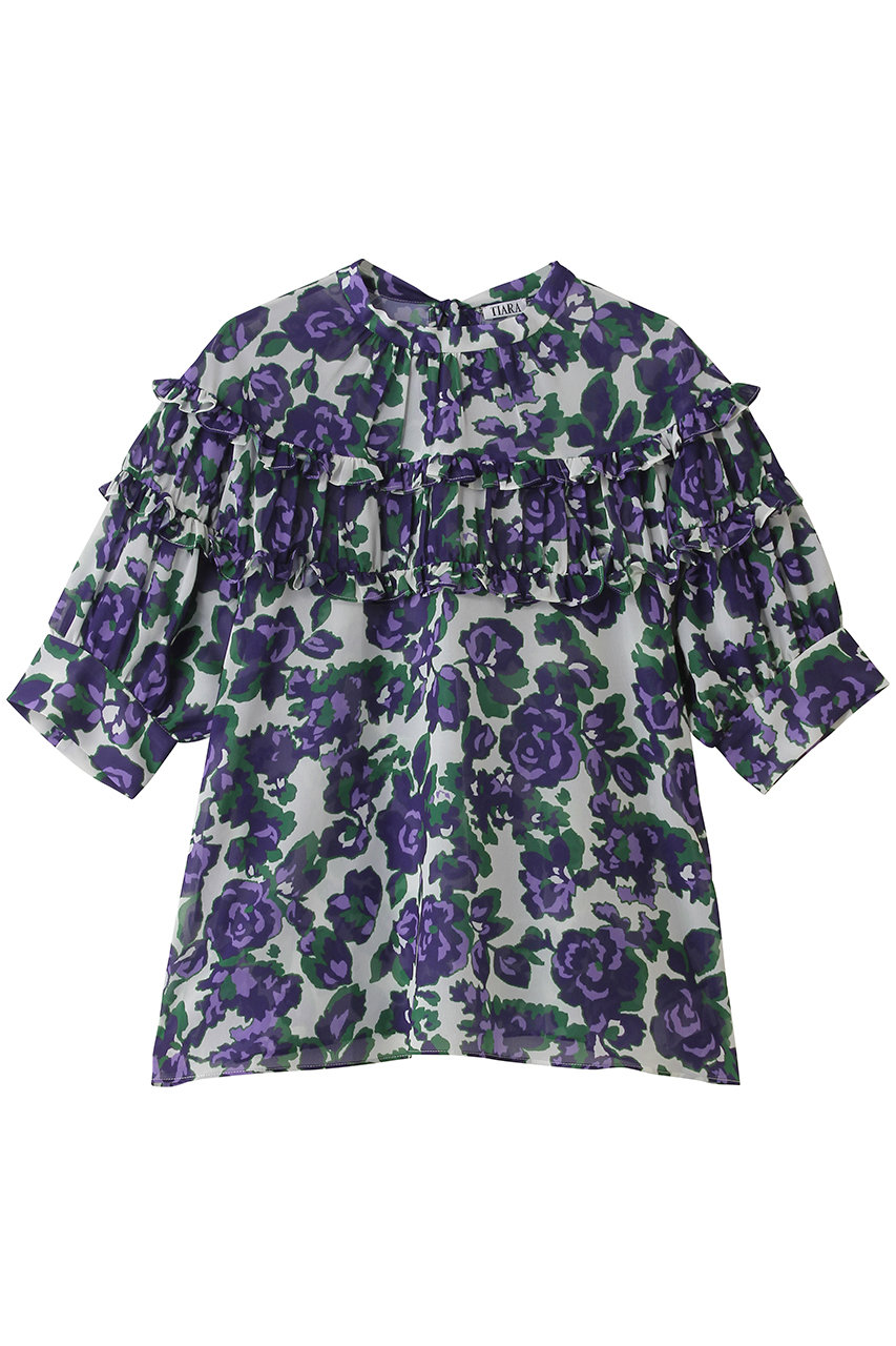 ティアラ/TIARAのオールドローズプリントヨークフリルブラウス(オフ/A0161FB 492)