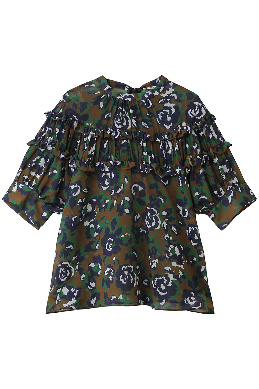 オールドローズプリントヨークフリルブラウス