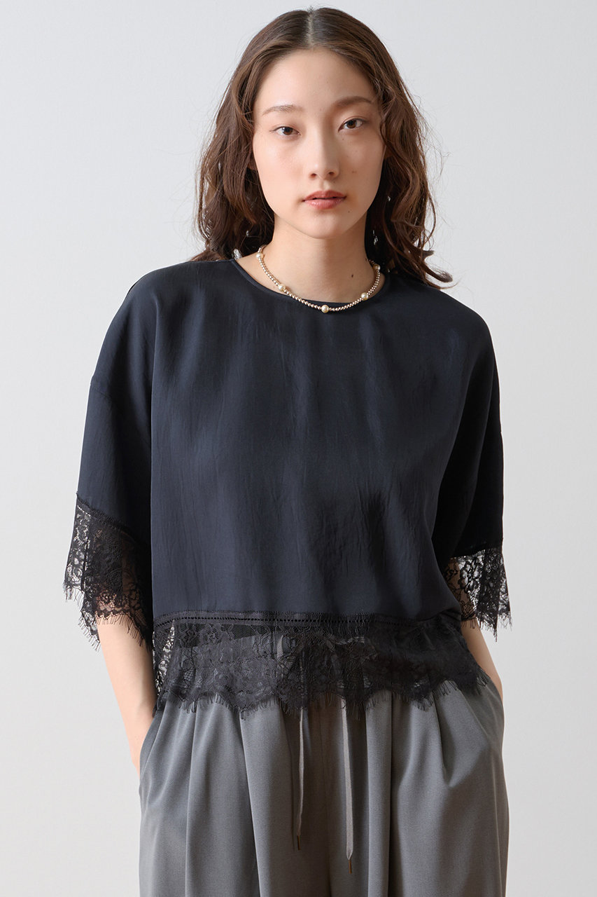 TIARA(ティアラ)｜レースヘムTブラウス/ネイビー の通販｜ELLESHOP
