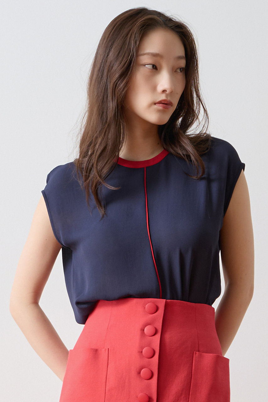 ティアラ/TIARAの【予約販売】バイカラーブラウス(ネイビー/A0161FB 572)