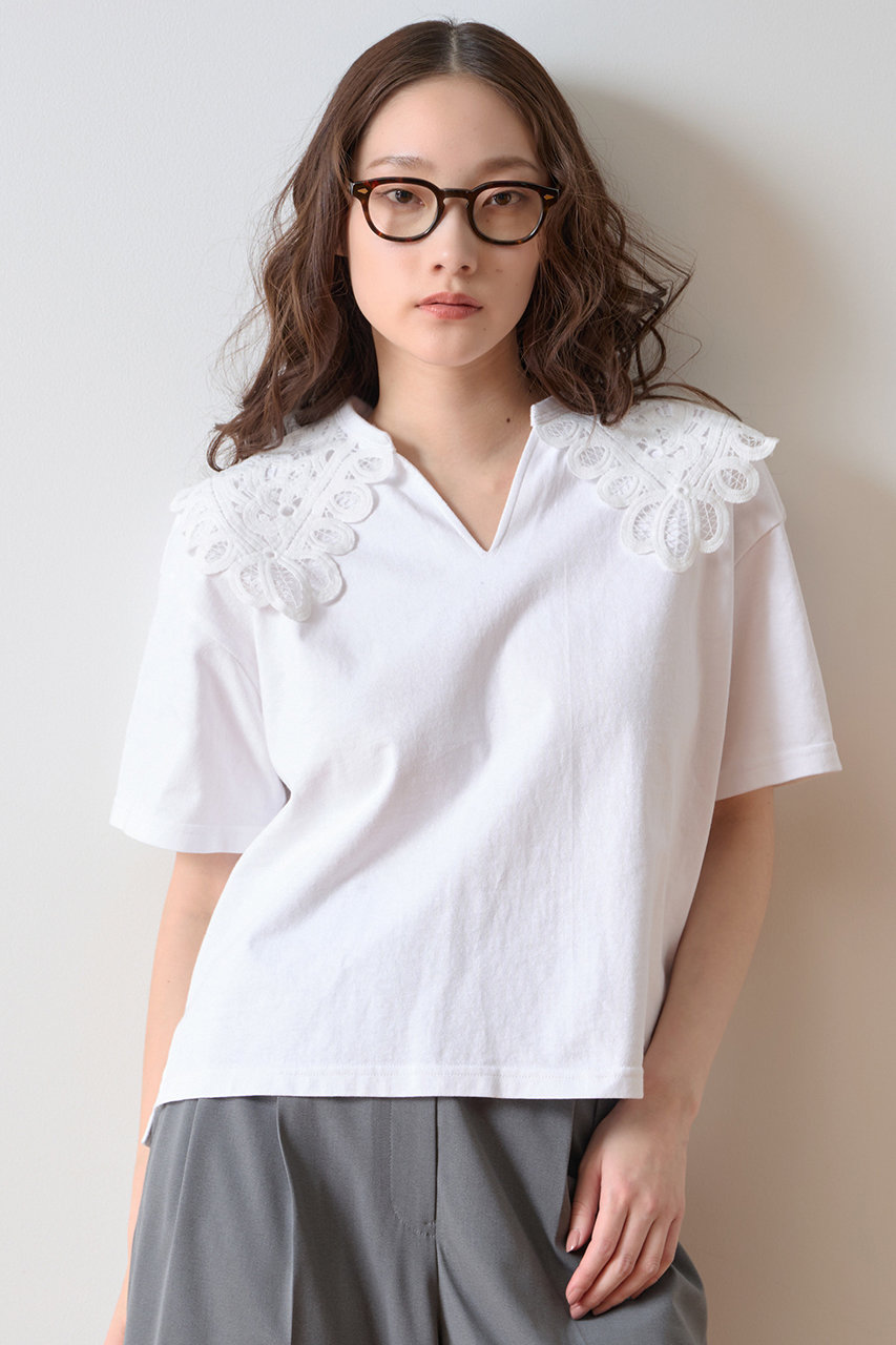 TIARA(ティアラ)｜レースカラーTシャツ/ホワイト の通販｜ELLESHOP
