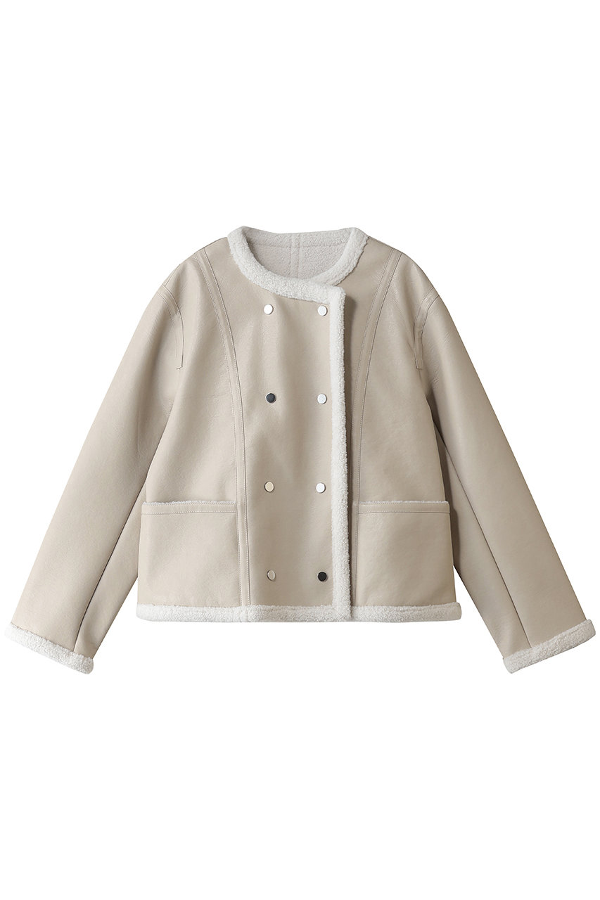 TIARA レザーボンディングノーカラーブルゾン (アイボリー, F) ティアラ ELLE SHOP