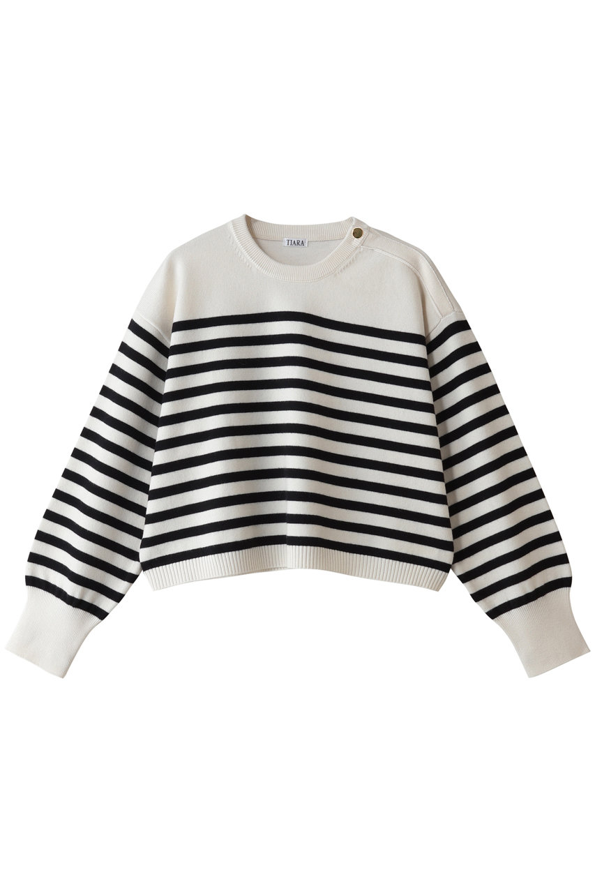 TIARA クルーネッククロップドプルオーバー (オフホワイト×ブラック, F) ティアラ ELLE SHOP