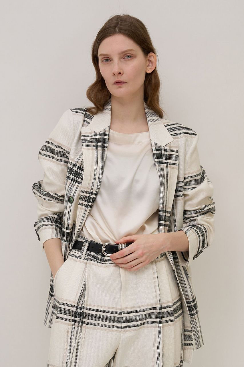 アンビラン/unbilancの【予約販売】リネンチェックローラマイルジャケット(ホワイト系その他/B5062AFJ030)