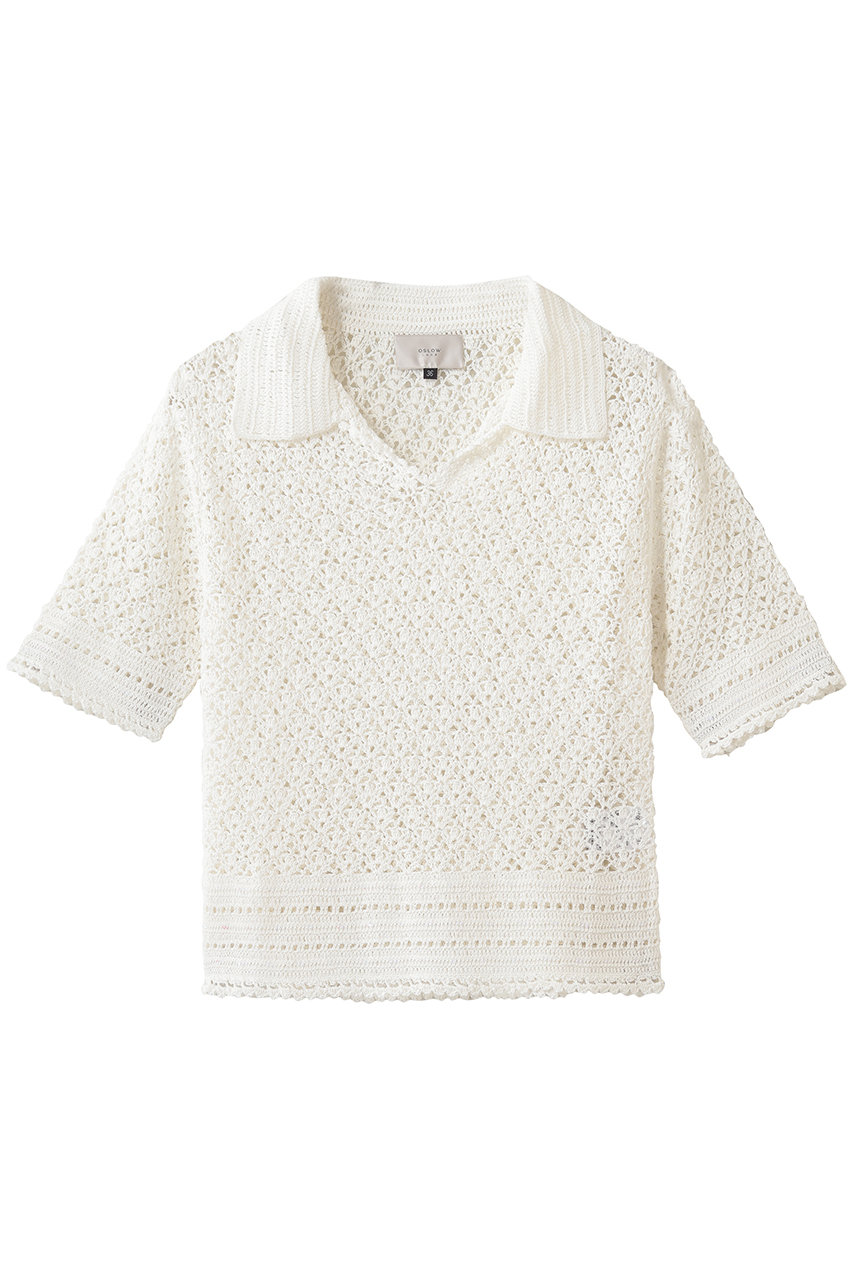 オスロー/OSLOWのコットンシルケットかぎ針編みトップス(ホワイト/4809-450251)
