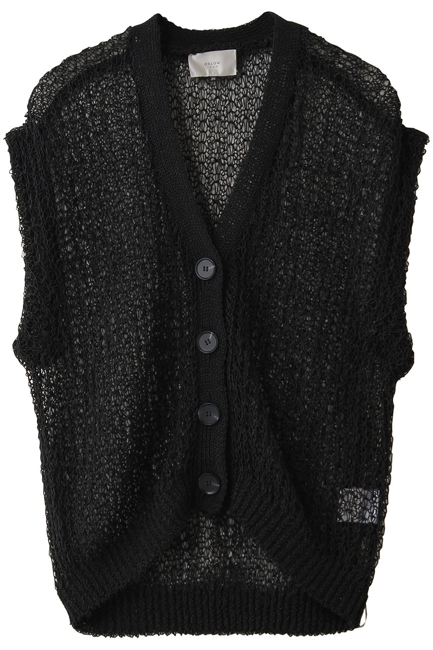 オスロー/OSLOWのブライトポリエステルカーディガン(ブラック/4809-490251)